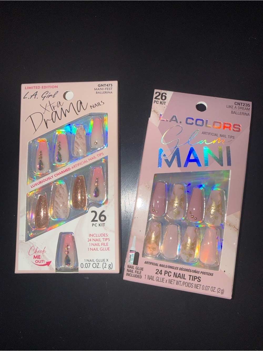 L.A. Colors Pink & Gold Marbleized Artificial Nail Tips - 26 Pc Set